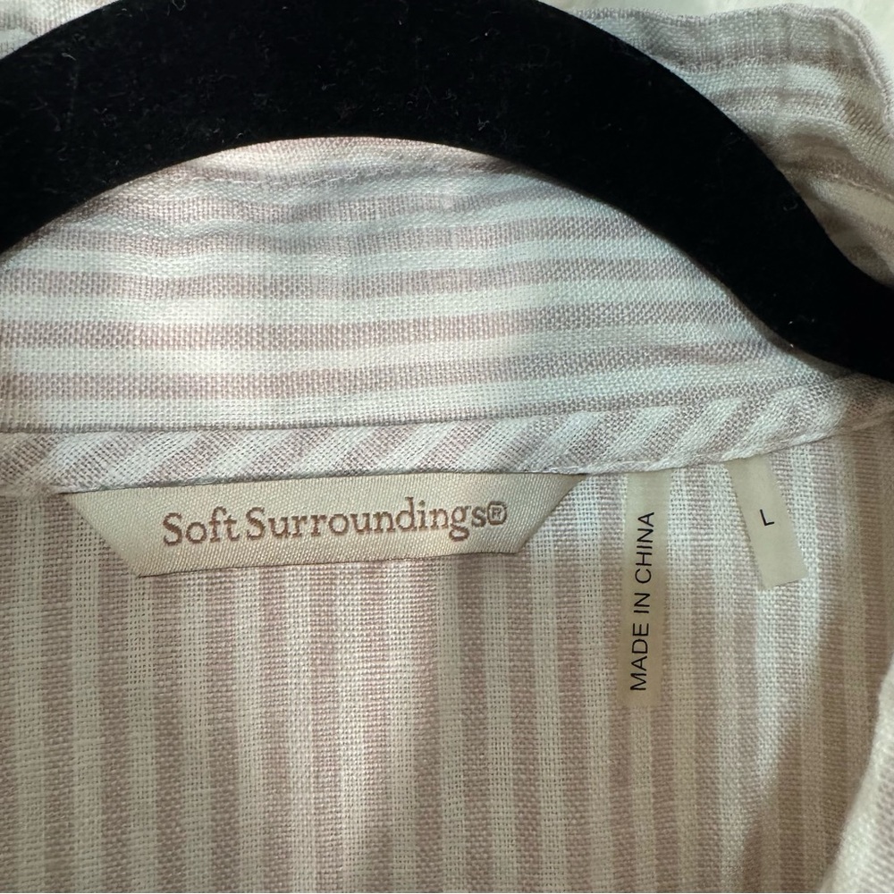 Soft Surroundings Full Zip Linen Jacket Tunic Women’s Large Beige Stripes Casual - Picture 4 of 8